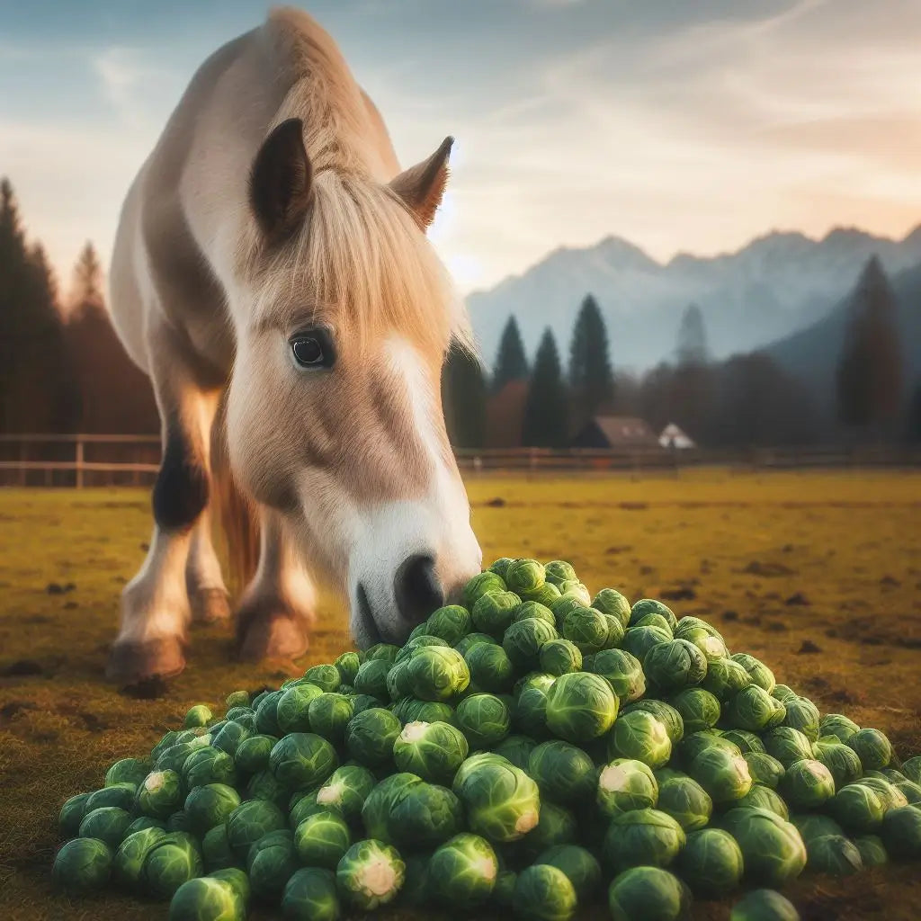 horse sniffing a pile of brussel sprouts - just horse riders